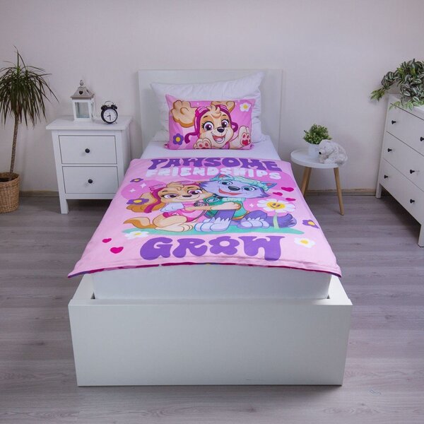 Růžové bavlněné dětské povlečení do postýlky 100x135 cm Paw Patrol "Pawsome friendships grow" – Jerry Fabrics