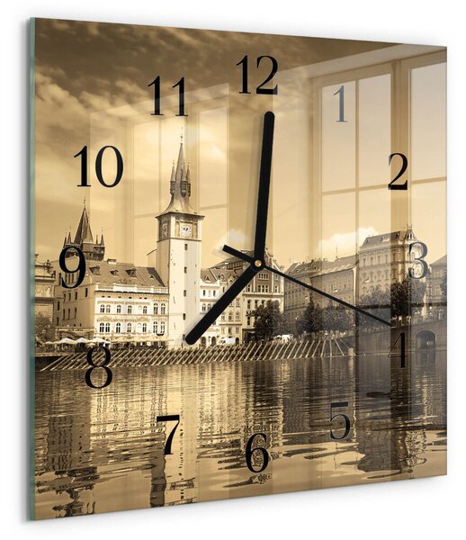 Skleněné hodiny na stěnu Hrad Sépie zskc-30x30-00172148