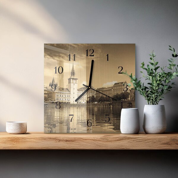 Skleněné hodiny na stěnu Hrad Sépie zskc-30x30-00172148