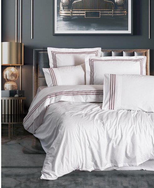 Bílé povlečení na jednolůžko z bavlny Renforcé 140x200 cm Red Heritage Lines – Mila Home Luxury