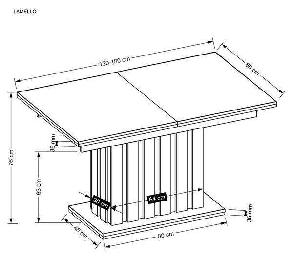Rozkládací jídelní stůl 130-180 cm Lalia (černá) (pro 6 8 osob)