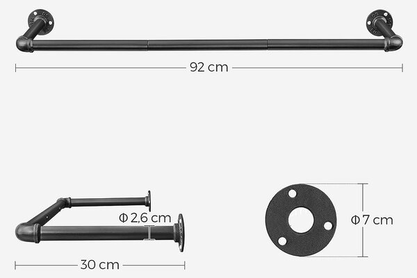 SONGMICS Nástěnná konzole na šaty 92 cm černá