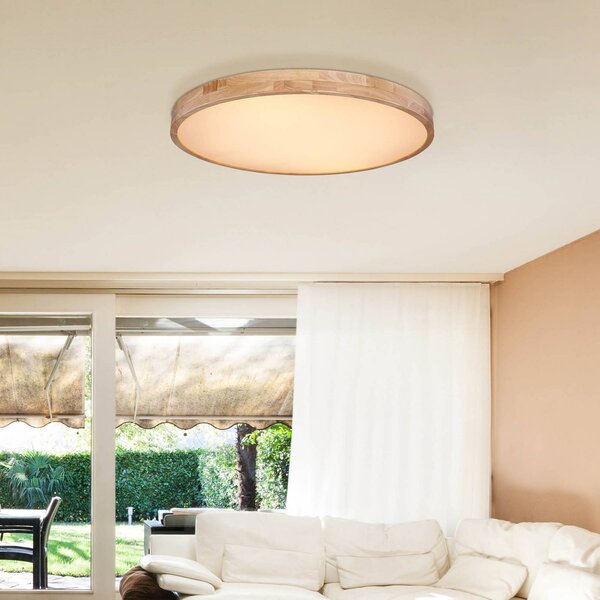 Globo Rainer LED stropní svítidlo, Ø 80 cm, dřevěný efekt, kov,, stmívatelný, Tmavé dřevo, Obývací pokoj / jídelna, kov