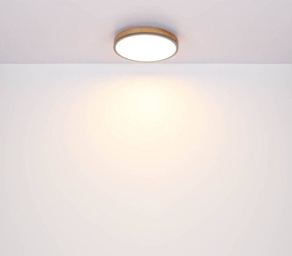 Globo LED stropní svítidlo Doro, Ø 60 cm, tmavý grafit/dřevo, dřevo,, stmívatelný, Tmavé dřevo, Obývací pokoj / jídelna, Dřevo, Moderní