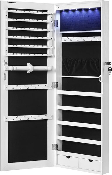 SONGMICS Závěsná šperkovnice se zrcadlem 120 cm bílá