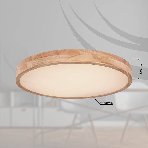 Globo Rainer LED stropní svítidlo, Ø 60 cm, dřevěný efekt, kov,, stmívatelný, Tmavé dřevo, Obývací pokoj / jídelna, kov