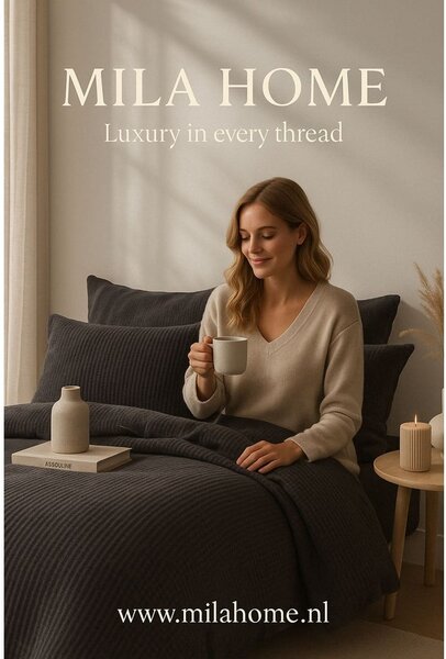 Antracitové povlečení na jednolůžko z bavlny Renforcé 140x200 cm Waffle Striped – Mila Home Luxury