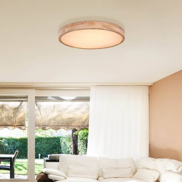 Globo Rainer LED stropní svítidlo, Ø 60 cm, dřevěný efekt, kov,, stmívatelný, Tmavé dřevo, Obývací pokoj / jídelna, kov