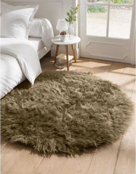 Kulatý koberec s dlouhým vlasem hnědošedá průměr 70 cm