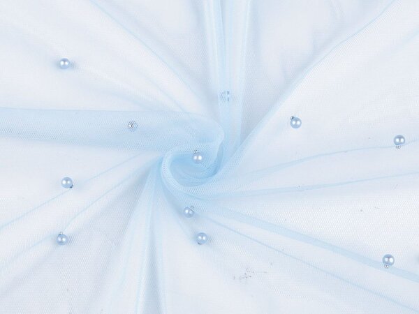 Tyl jemný s perlami METRÁŽ - 5 modrá světlá