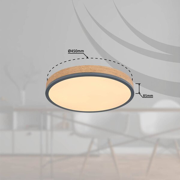 Globo LED stropní svítidlo Doro, Ø 45 cm, tmavý grafit/dřevo, dřevo, 830 Kč, Tmavé dřevo, Obývací pokoj / jídelna, Dřevo, Moderní