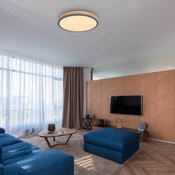 Globo LED stropní svítidlo Doro, Ø 45 cm, tmavý grafit/dřevo, dřevo,, stmívatelný, Tmavé dřevo, Obývací pokoj / jídelna, Dřevo, Moderní