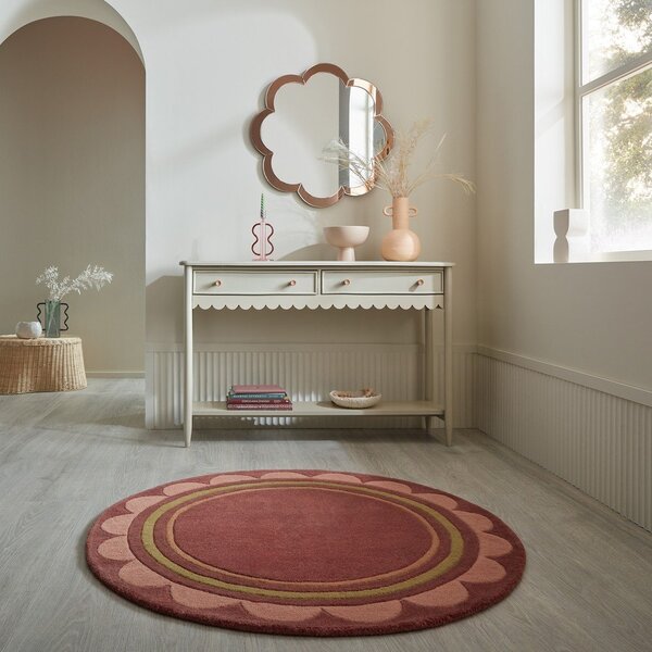 Vínový ručně tkaný vlněný kulatý koberec ø 120 cm Lois – Flair Rugs