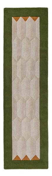 Zelený/v přírodní barvě ručně tkaný vlněný běhoun 60x230 cm Apex Border Wool – Flair Rugs