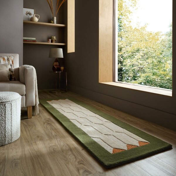 Zelený/v přírodní barvě ručně tkaný vlněný běhoun 60x230 cm Apex Border Wool – Flair Rugs