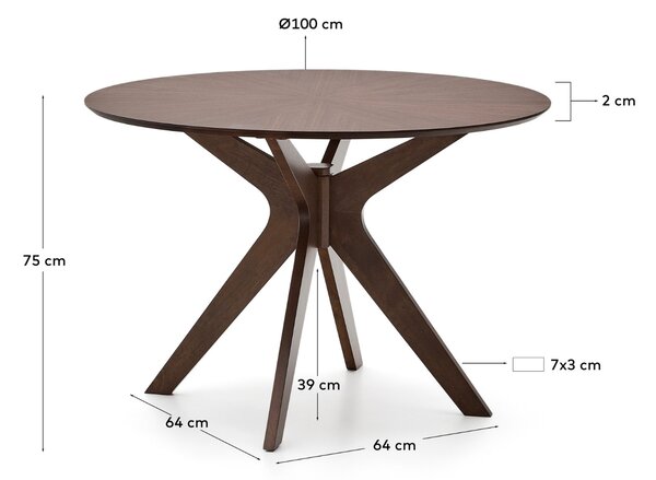 Kave Home Ořechový jídelní stůl Naanim ⌀ 100 cm