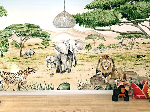 FUGU Africká savana - tapeta pro děti Materiál: Digitální eko vlies - klasická tapeta nesamolepicí