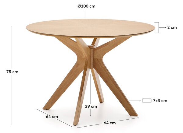 Kave Home Dubový jídelní stůl Naanim ⌀ 100 cm