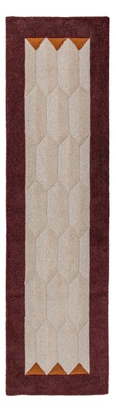 Vínový/v přírodní barvě ručně tkaný vlněný běhoun 60x230 cm Apex Border Wool – Flair Rugs