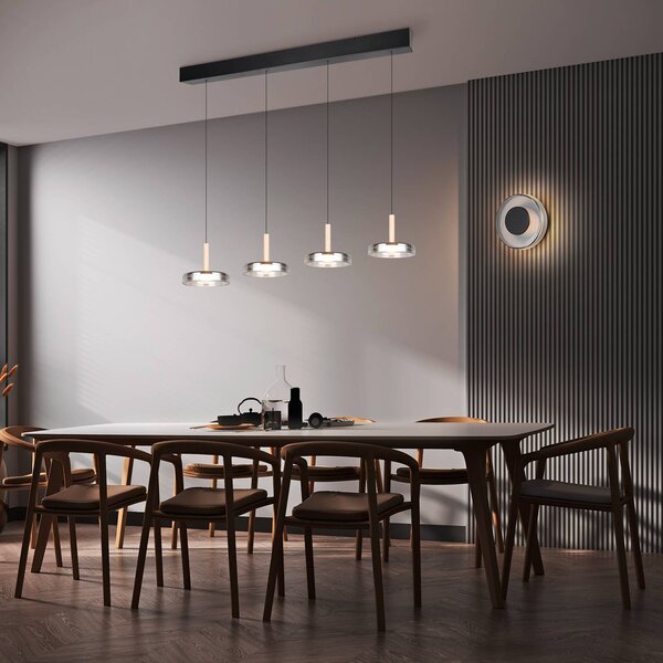 Trio Lighting Nástěnné svítidlo LED Celeste, černá/chrom, Ø 22 cm, stmívatelné sklo, stmívatelný, Chrom / stříbro, Obývací pokoj / jídelna, Sklo, Moderní