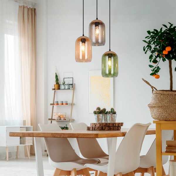 Trio Lighting Korkové závěsné svítidlo, vícebarevné, Ø 30 cm, 3 světla, sklo/korek, stmívatelný, Vícebarevná, Obývací pokoj / jídelna, Sklo, Moderní
