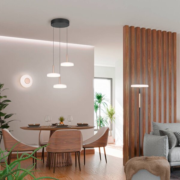 Trio Lighting Nástěnné svítidlo LED Celeste, hnědá/bílá, Ø 22 cm, stmívatelné sklo, stmívatelný, Bílá / opál, Obývací pokoj / jídelna, Sklo, Moderní