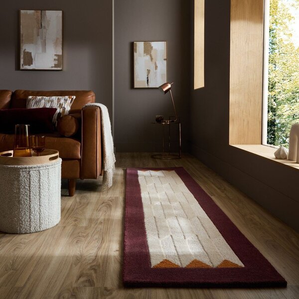 Vínový/v přírodní barvě ručně tkaný vlněný běhoun 60x230 cm Apex Border Wool – Flair Rugs