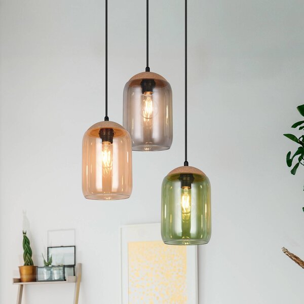 Trio Lighting Korkové závěsné svítidlo, vícebarevné, Ø 30 cm, 3 světla, sklo/korek, stmívatelný, Vícebarevná, Obývací pokoj / jídelna, Sklo, Moderní