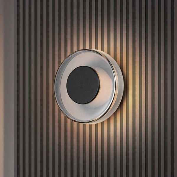 Trio Lighting Nástěnné svítidlo LED Celeste, černá/chrom, Ø 22 cm, stmívatelné sklo, stmívatelný, Chrom / stříbro, Obývací pokoj / jídelna, Sklo, Moderní