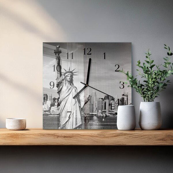 Skleněné hodiny na stěnu Socha svobody zskc-30x30-00172309