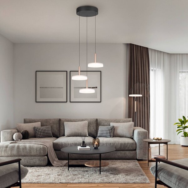 Trio Lighting Závěsné svítidlo LED Celeste, bílá/hnědá, Ø 35 cm 3 světla, sklo tlumené, stmívatelný, Bílá / opál, Obývací pokoj / jídelna, Sklo, Moderní