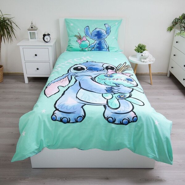 Bavlněné dětské povlečení na jednolůžko v mentolové barvě 140x200 cm Lilo & Stitch "Buddies" – Jerry Fabrics
