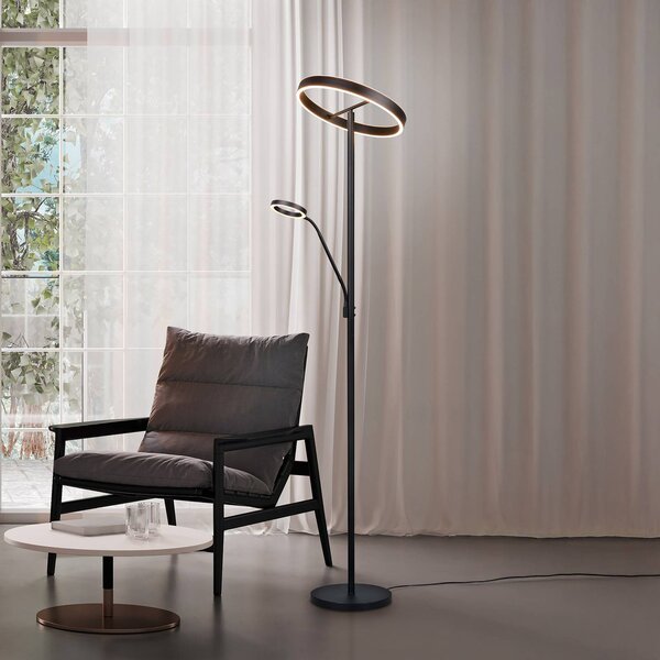 Trio Lighting LED stojací lampa Willis, černá, výška 180 cm kovový stmívač, stmívatelný, Černá, Obývací pokoj / jídelna, kov, Moderní, Lampička na čtení