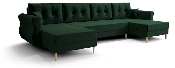 Rozkládací sedací souprava do U SILVIANO 300x140 cm, tmavě zelená + 2 polštářky ZDARMA