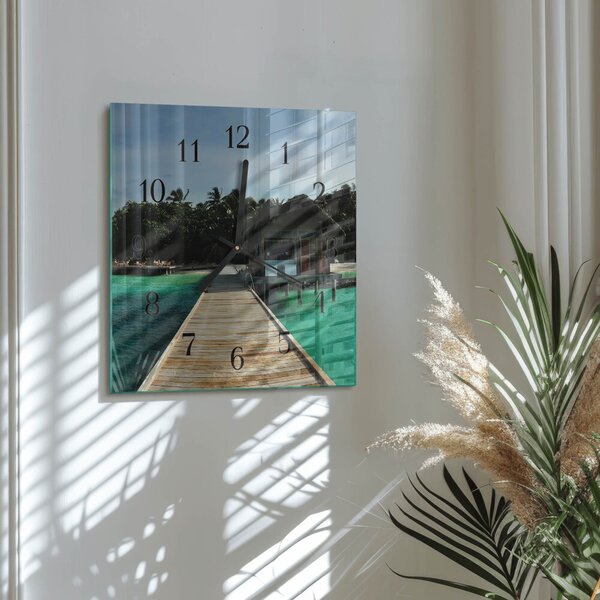 Skleněné hodiny na stěnu Mořské palmy zskc-30x30-00172331