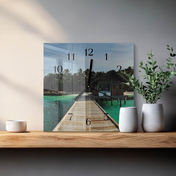 Skleněné hodiny na stěnu Mořské palmy zskc-30x30-00172331