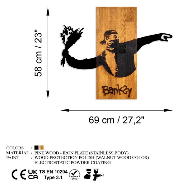 ASIR Nástěnná dřevěná dekorace BANKSY protest