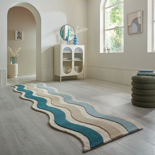 Modrý ručně tkaný vlněný běhoun 80x300 cm Cascade Wool – Flair Rugs