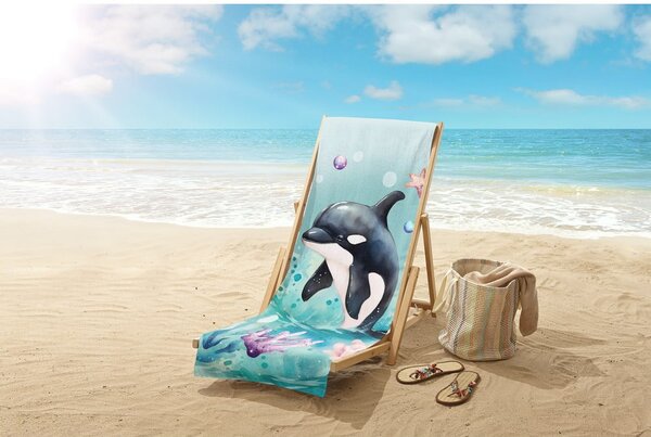 Modrá dětská sametová plážová osuška 75x150 cm Splash – Good Morning