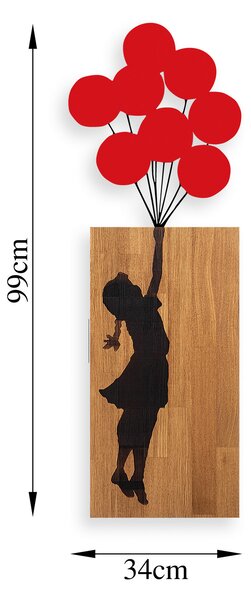 ASIR Nástěnná dekorace dřevo DĚVČE S BALÓNKY 34 x 99 cm