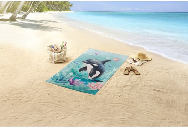 Modrá dětská sametová plážová osuška 75x150 cm Splash – Good Morning
