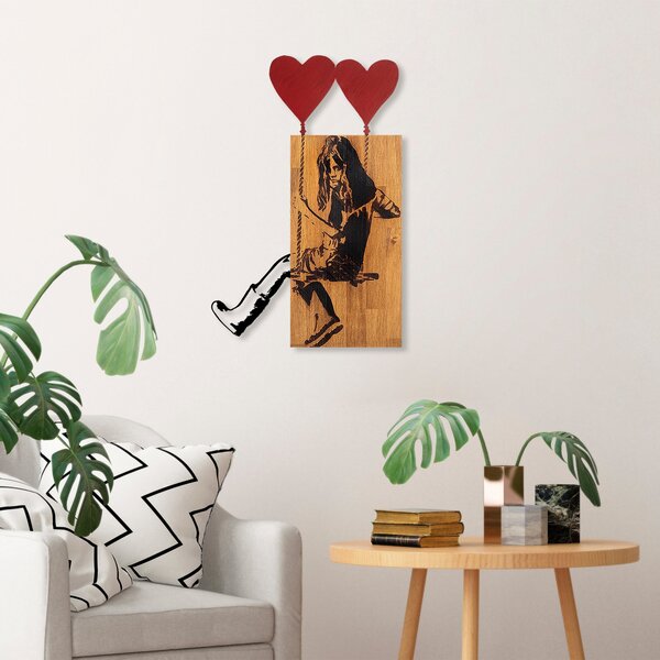 ASIR Nástěnná dekorace dřevo DÍVKA NA HOUPAČCE 50 x 80 cm