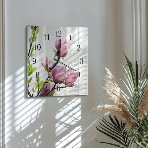 Skleněné hodiny na stěnu Květ magnólie zskc-30x30-00172347