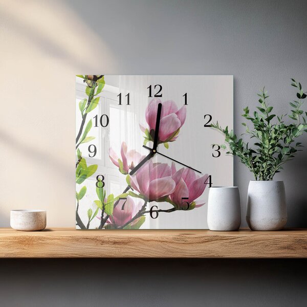 Skleněné hodiny na stěnu Květ magnólie zskc-30x30-00172347