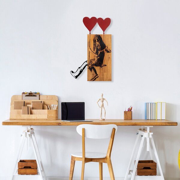 ASIR Nástěnná dekorace dřevo DÍVKA NA HOUPAČCE 50 x 80 cm