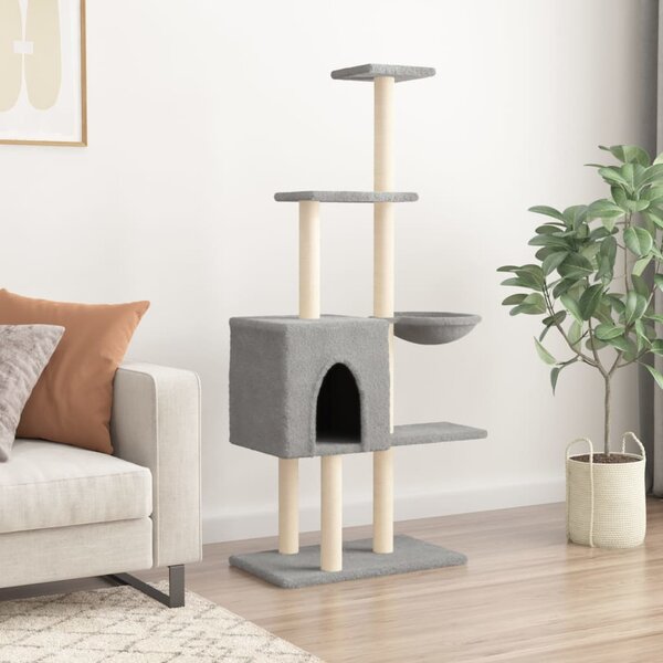 Škrabadlo pro kočky se sisalovými sloupky světle šedé 145 cm 172095