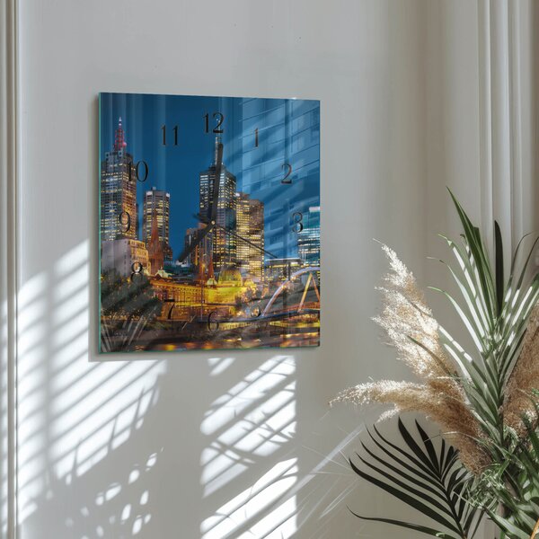 Skleněné hodiny na stěnu Město zskc-30x30-00172364