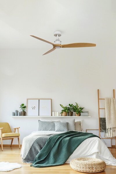 JUST FAN M stropní ventilátor, bílá/světlé dřevo s DC motorem - FARO