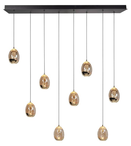 HighLight Závěsná lampa Golden Egg, jantarová/zlatá, délka 115 cm, 8 světelných zdrojů,, stmívatelný, Krémová / jantar, Obývací pokoj / jídelna, Sklo, Moderní