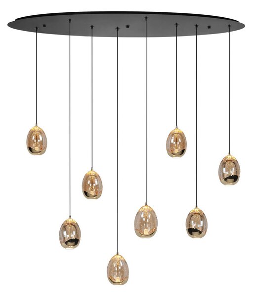 HighLight Závěsná lampa Golden Egg, jantarová/zlatá, délka 100 cm, 8 světelných zdrojů,, stmívatelný, Krémová / jantar, Obývací pokoj / jídelna, Sklo, Moderní